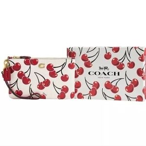COACH 🍒 Chalk Leather Cherry Embossed Wristlet NIB
